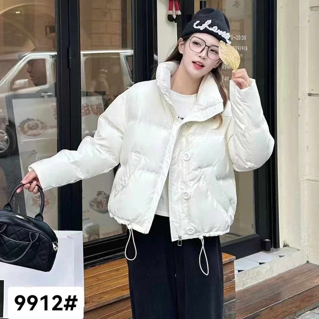 短款女加绒加厚棉衣休闲百搭情侣宽松韩版立领冬季女款白色保暖