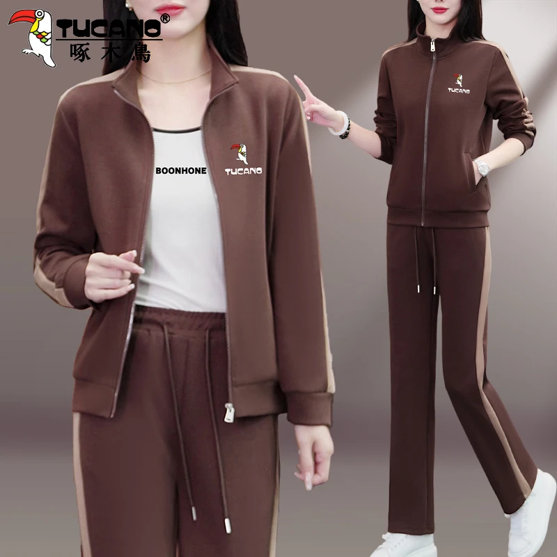 【官方】啄木鸟开衫外套运动服套装2025新款春秋中老年跑步三件套