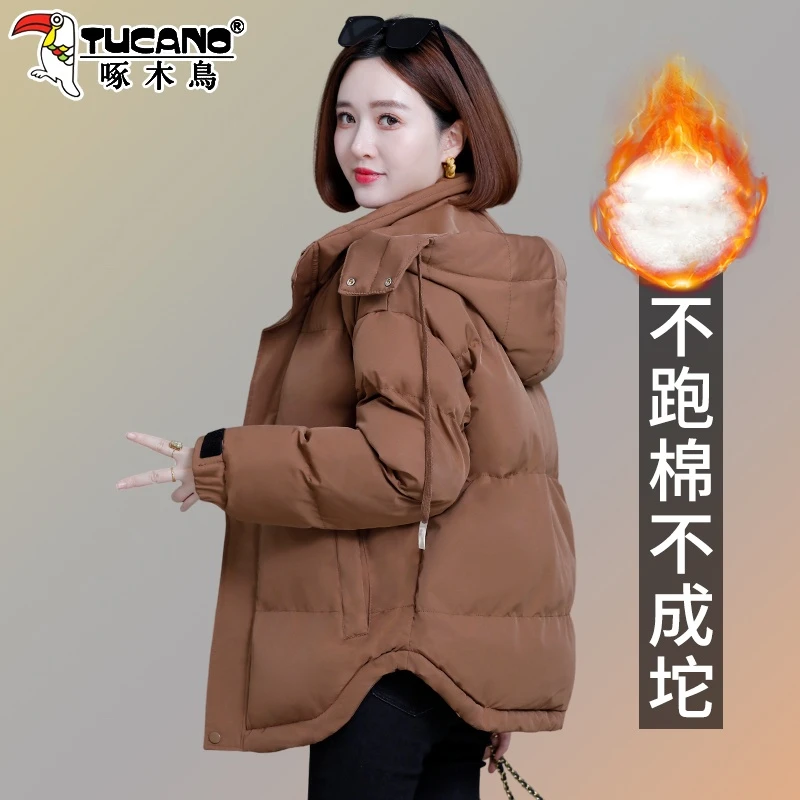 【官方】啄木鸟棉服女士冬季新款加厚棉衣时尚大码棉袄冬装保暖外套