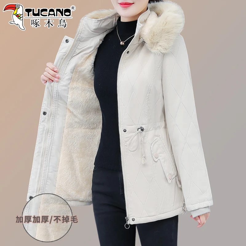 【官方】啄木鸟加绒棉衣棉服2025冬季洋气中年妈妈加厚保暖夹棉外套