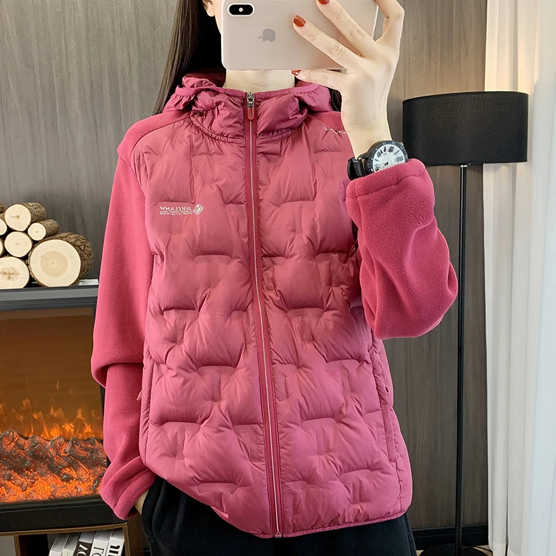 专柜高端羽绒服女2023秋冬新款加厚保暖轻薄白鸭绒防风拼接户外套