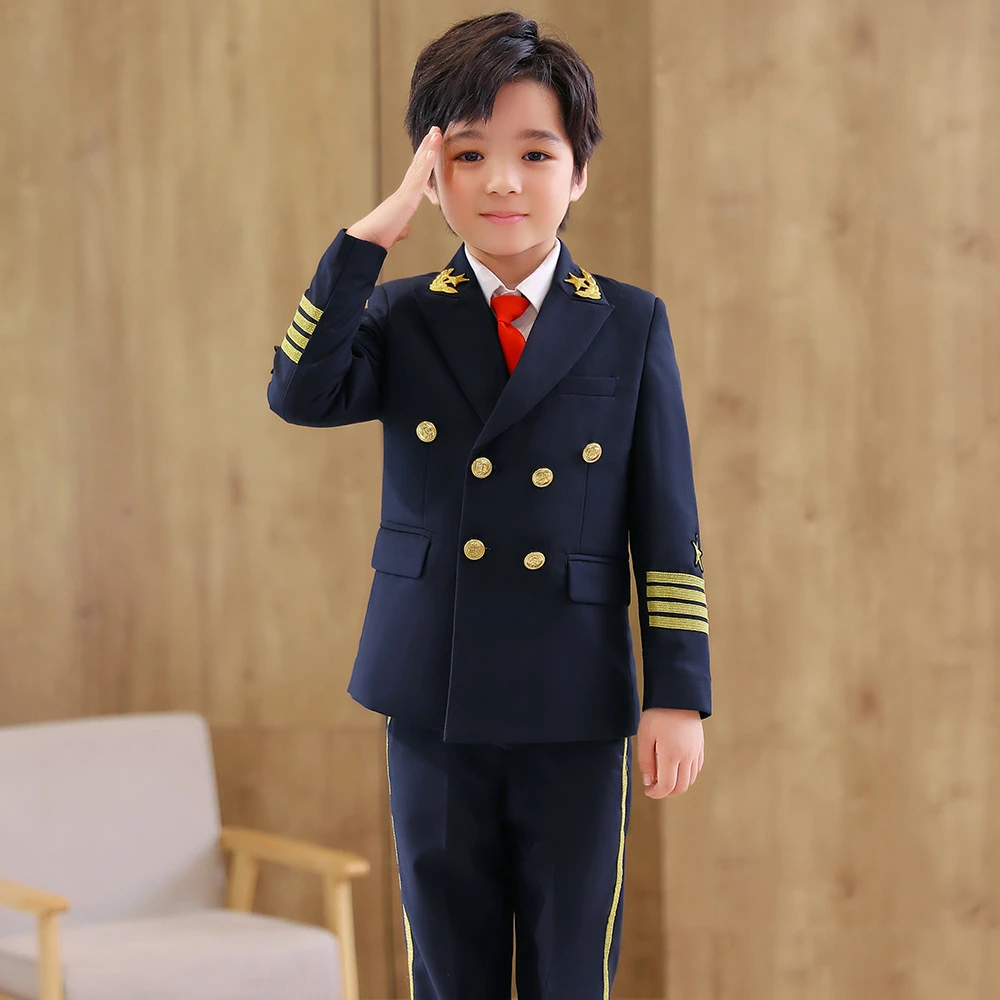 儿童西装套装男童机长礼服海军制服飞行员帅气男孩周岁男宝宝西服
