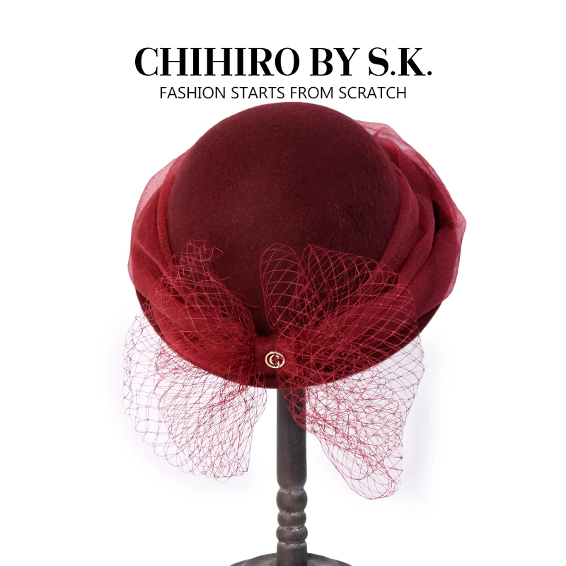 新帽馆冬季上新时尚梦露红纱卷边盆帽CA2PMF2055