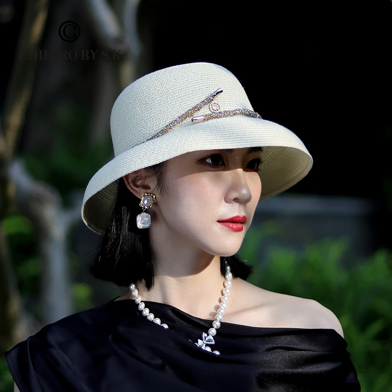 新帽馆夏季时尚百搭遮阳优雅度假透气编制帽子银河之恋系列赫本帽