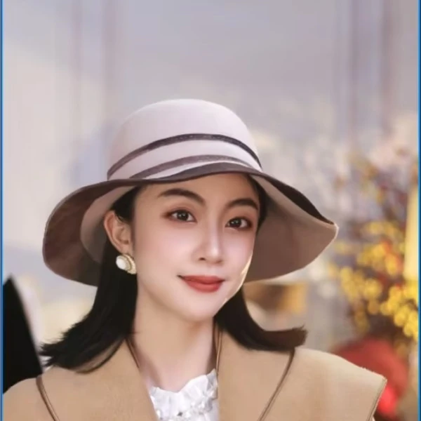 新帽馆气质撞色拼接大檐草帽夏季时尚百搭女士经典盆帽A70070193