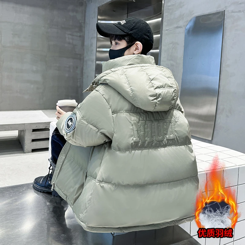 儿童装男童冬季羽绒服2023新款中大童加厚外套洋气男孩白鸭绒保暖