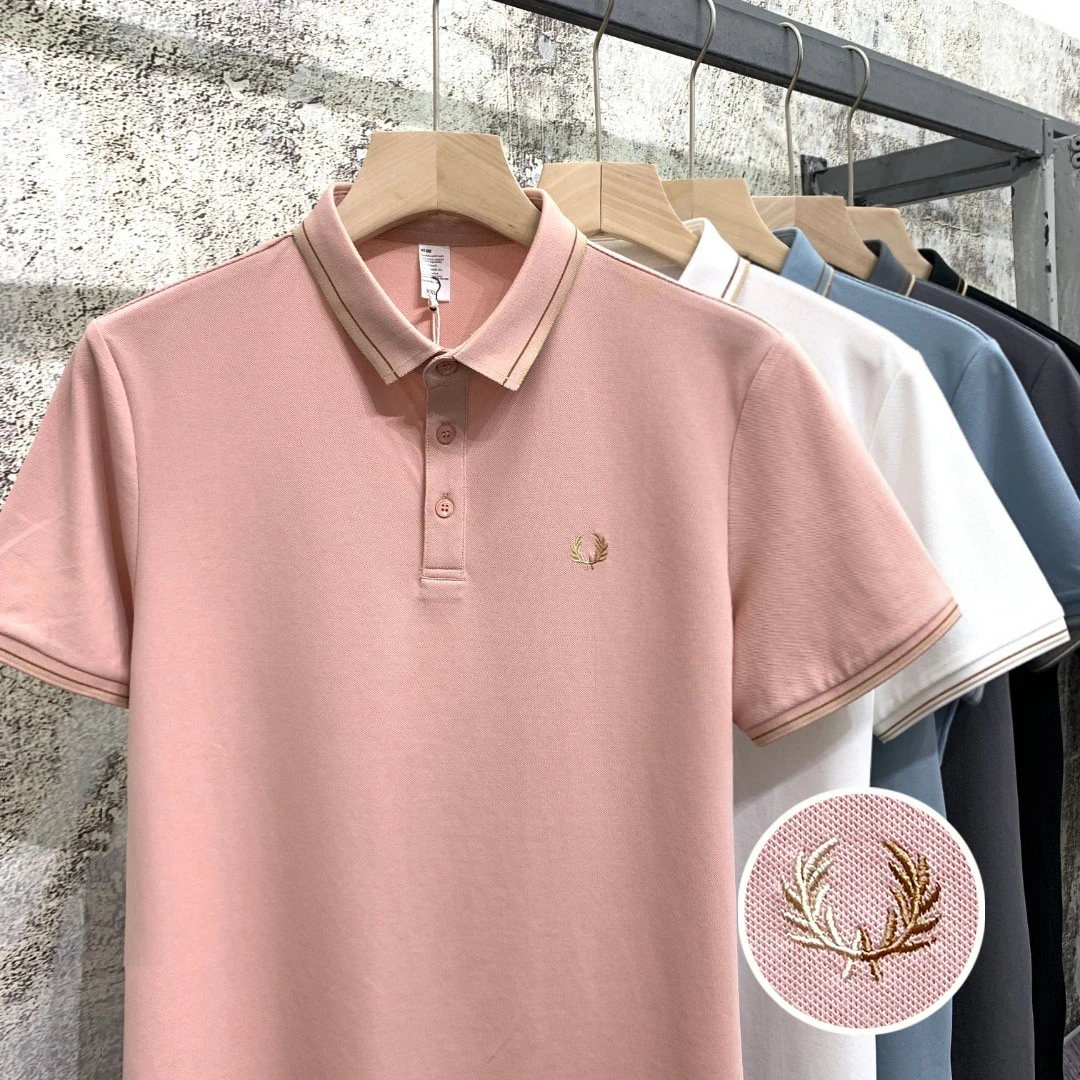 夏季透气翻领短袖Polo衫男时尚麦穗刺绣款休闲百搭薄款修身半袖T