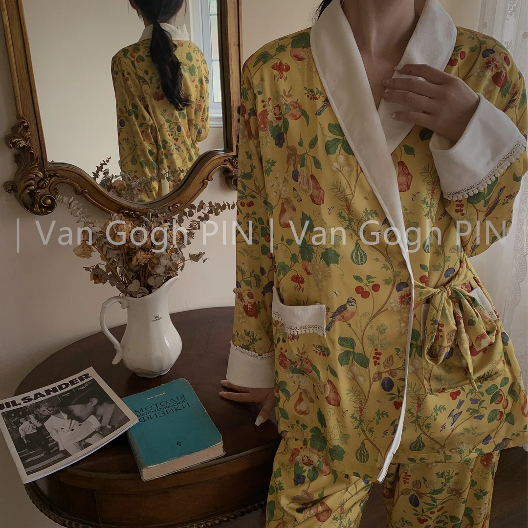 Van Gogh pin【柔樱金沙·丝加绒】小众秋冬BABY绒法式家居服睡衣