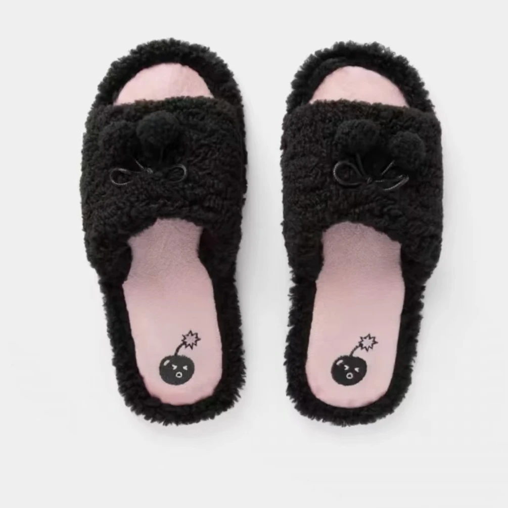 【兽家-樱桃黑毛拖】新款高级感简约可外穿居家一字拖家居毛拖鞋
