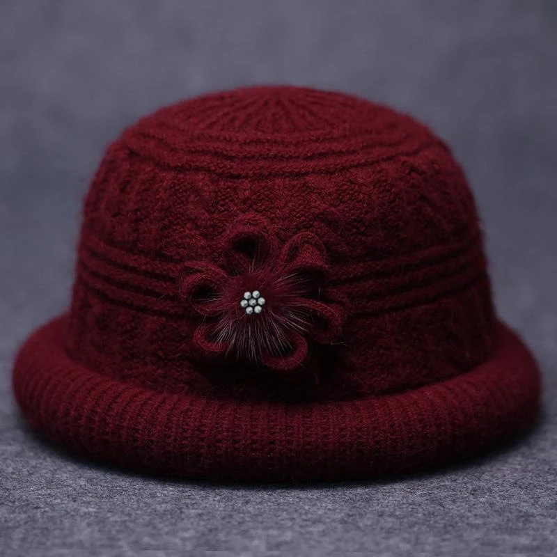 秋冬季中老年人毛线妈妈帽老太太渔夫帽子女加绒保暖奶奶针织帽子