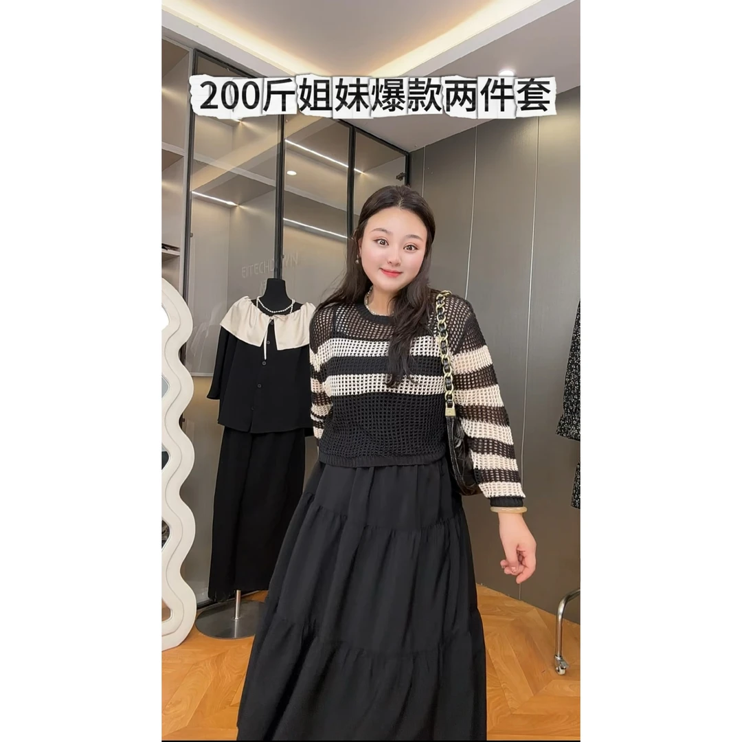 【欧佩林】TOYA大码女装春季新款宽松镂空针织连衣裙遮肉显瘦穿搭