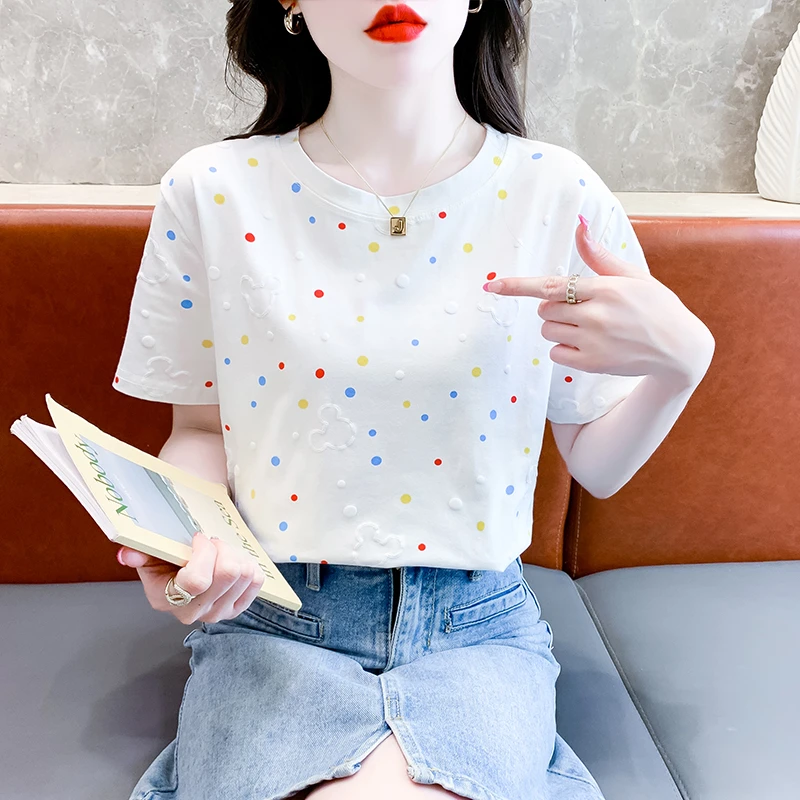 短袖t恤女2025年夏季新款韩版宽松减龄印花体恤显瘦时尚百搭上衣