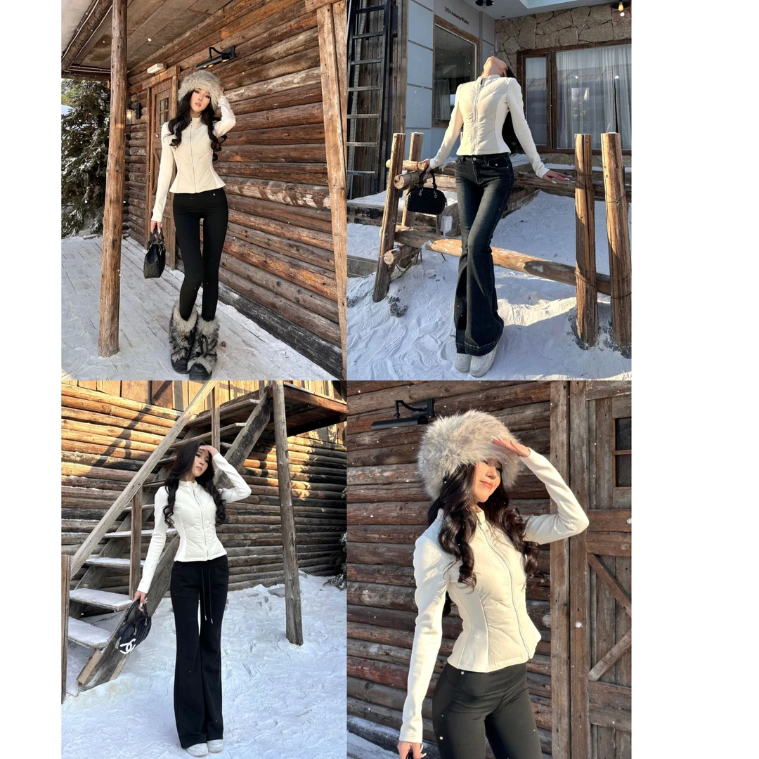 【清仓】“冬日棉花糖”棉衣女连帽修身短款杏色棉服立领外套LV85430