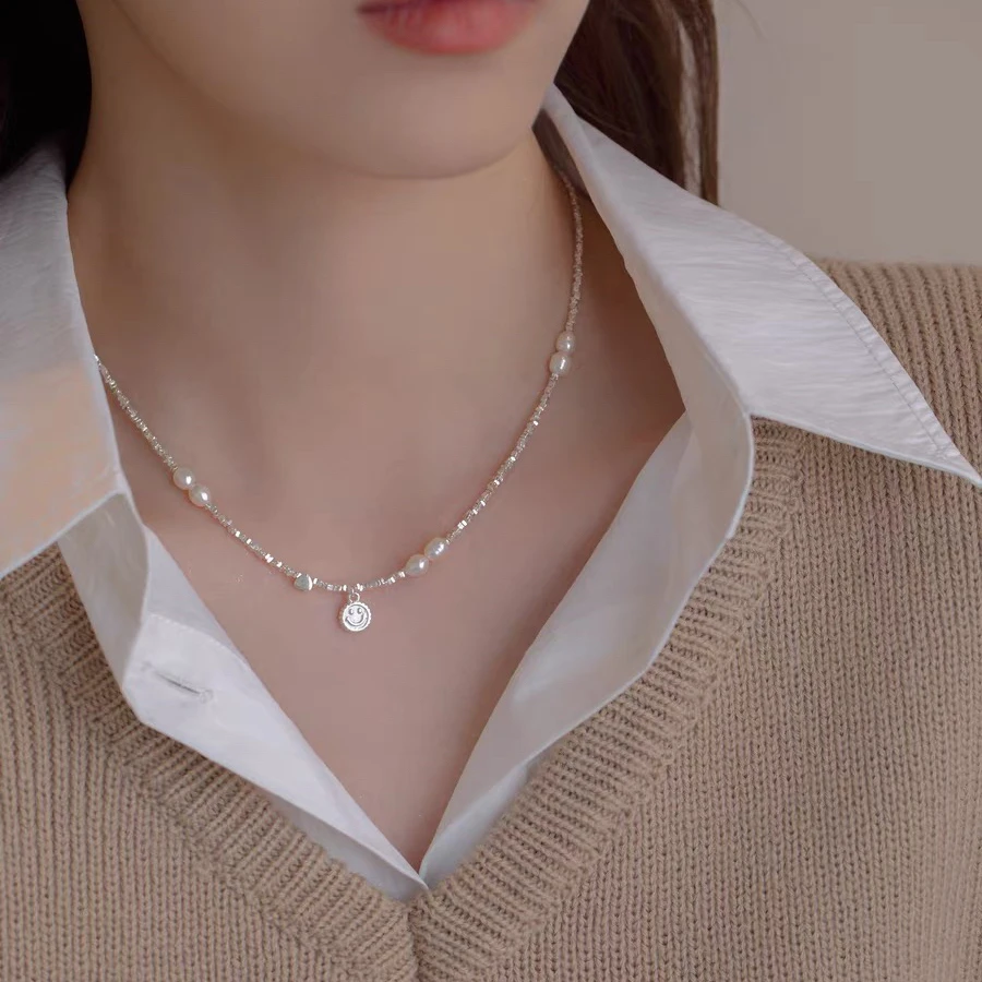 Ben.S本饰 设计款【悦颜】笑脸天然淡水珍珠碎银子项链气质复古A286