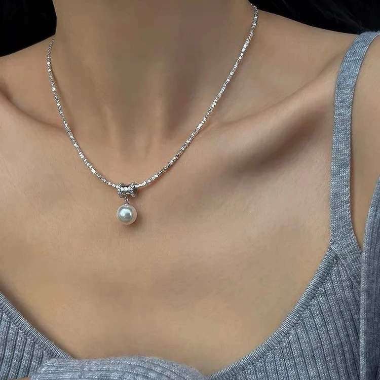 坠链均925银 Ben.S本饰 纯银小蛮腰施家珠珠碎银子小众锁骨链A076
