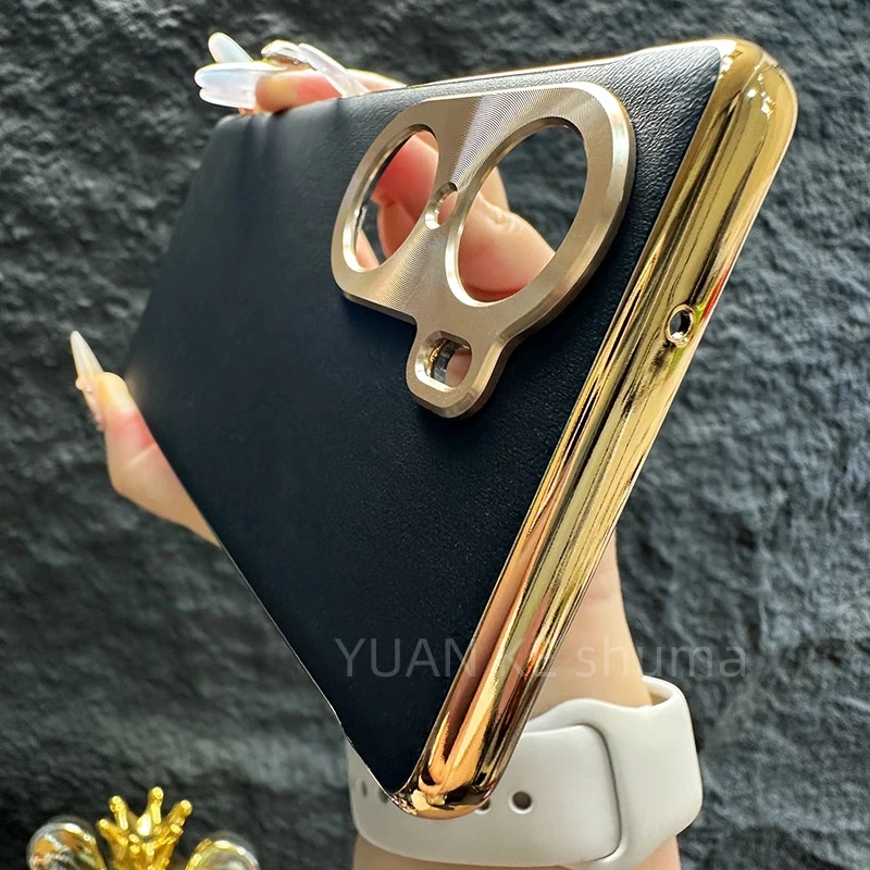 适用荣耀60手机壳新款honor套60pro电镀高级防污皮纹商务简约男款