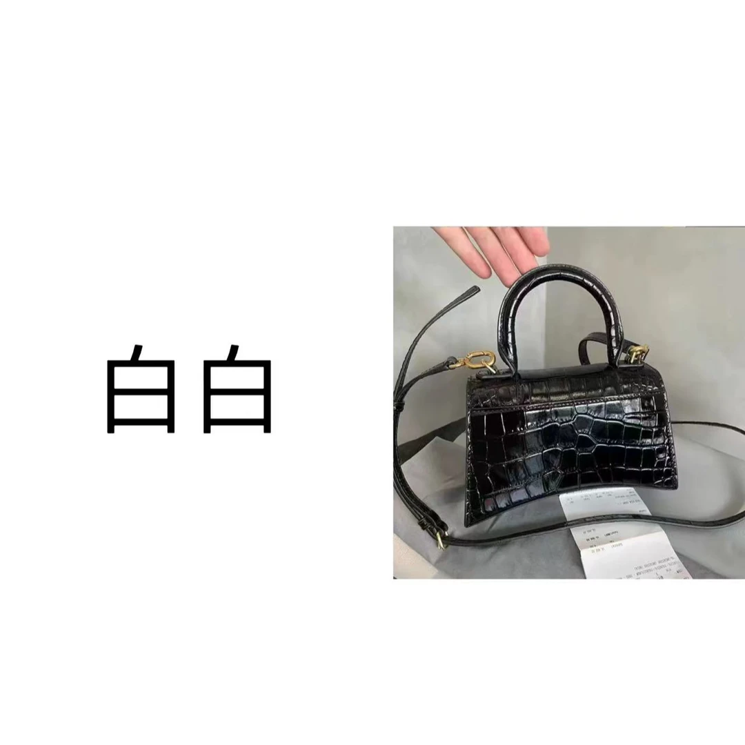 2024年白白新款原创设计高定真皮包大号沙漏黑色金扣