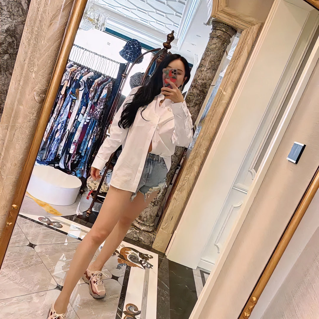 大美家口红唇印白色衬衫高级定制系列时尚休闲夏季甜美