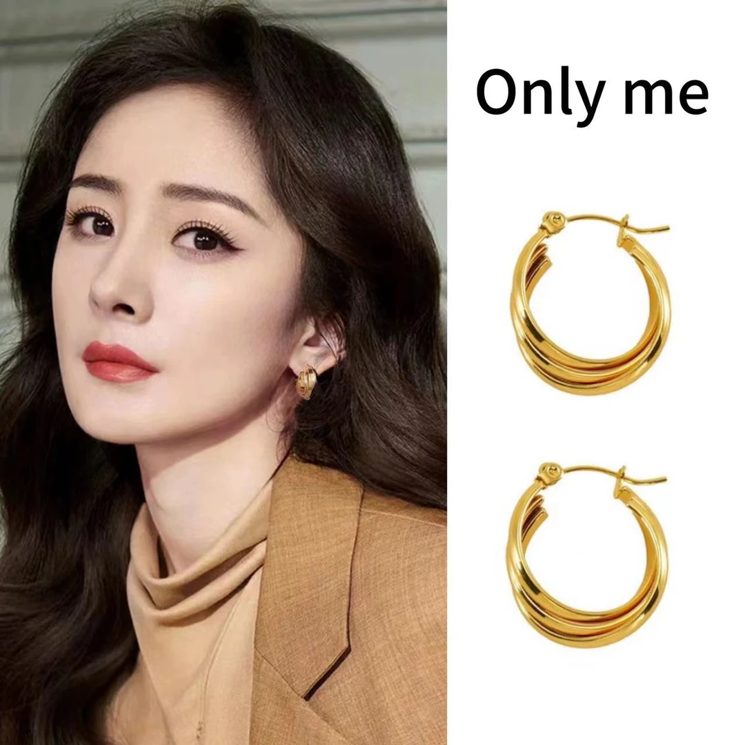 钛钢耳饰 英国【设计师】杨幂欧美双层耳扣无耳洞耳夹个性夸张潮