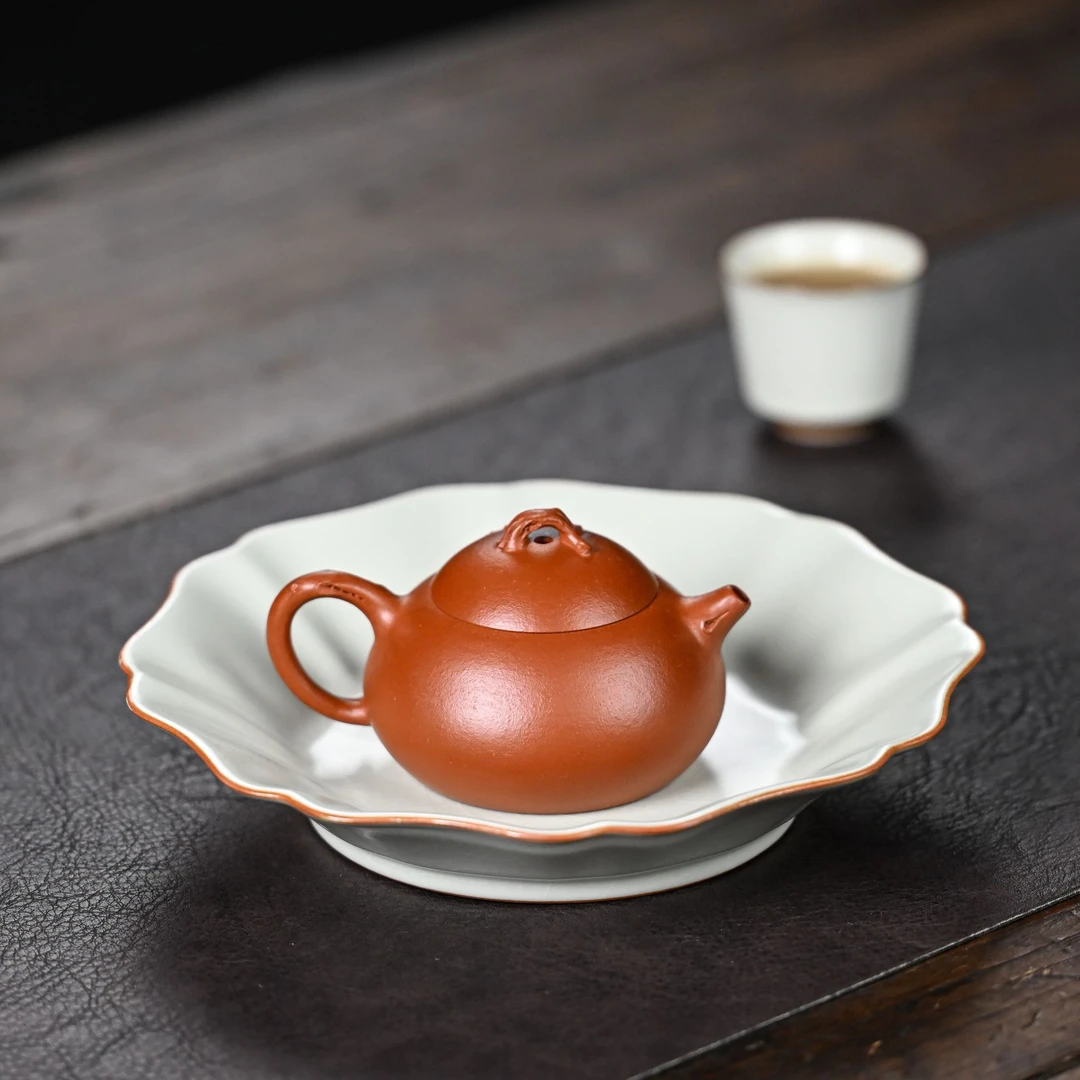 【朱泥.梅花乳瓢】老林精选宜兴原矿朱泥紫砂乳瓢茶壶 150CC
