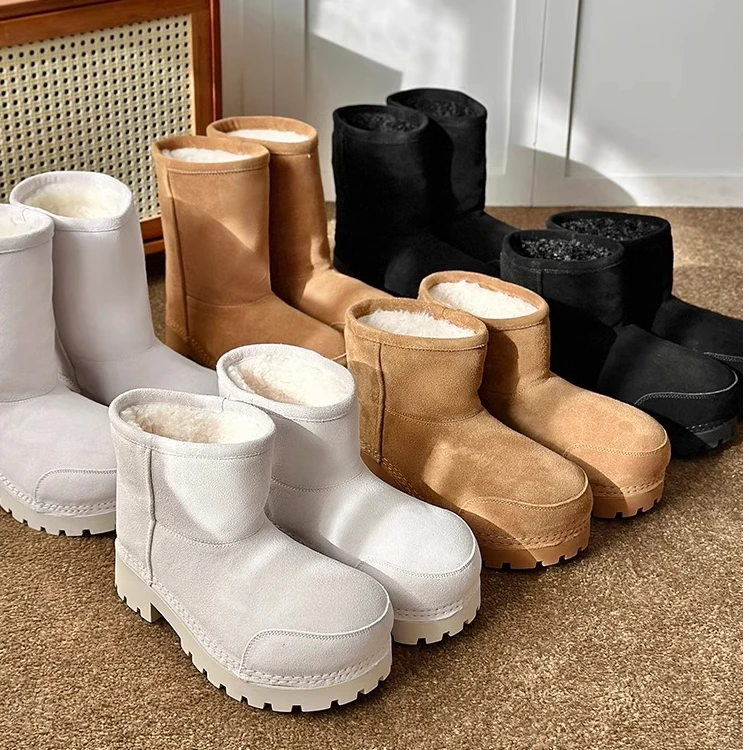 丑萌大头雪地靴男女款厚底巴黎冬季皮毛一体加绒保暖棉鞋情侣短靴