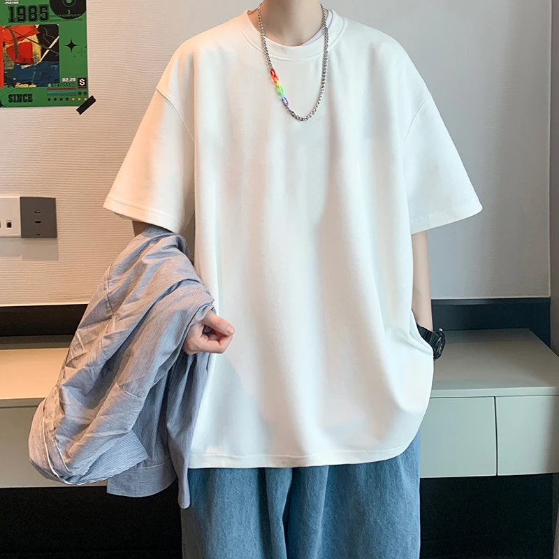 【520礼物】100%纯棉短袖男士夏季80-300斤纯色大码圆领韩版百搭T恤