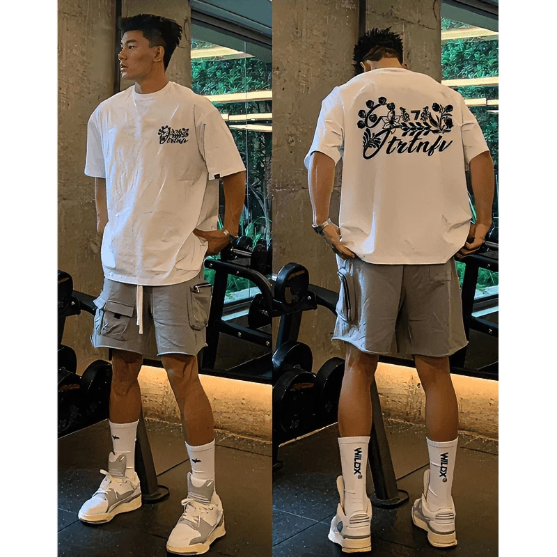 特大码300斤纯棉短袖t恤男款美式2024新款宽松印花体恤半袖上衣服