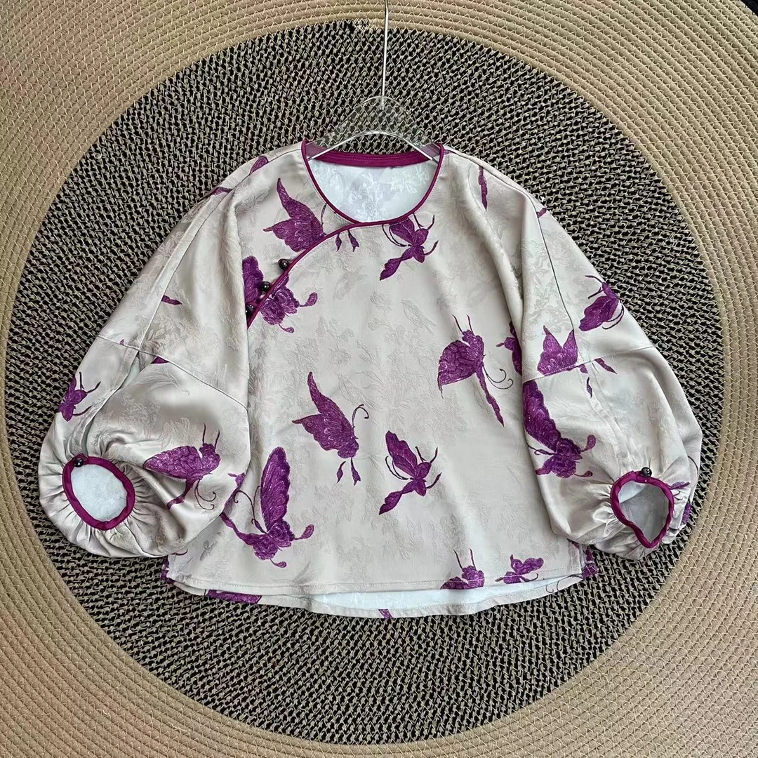 【喜儿定制】秋季新款长袖时尚印花宽松新中式套头显瘦女童汉服衬衫