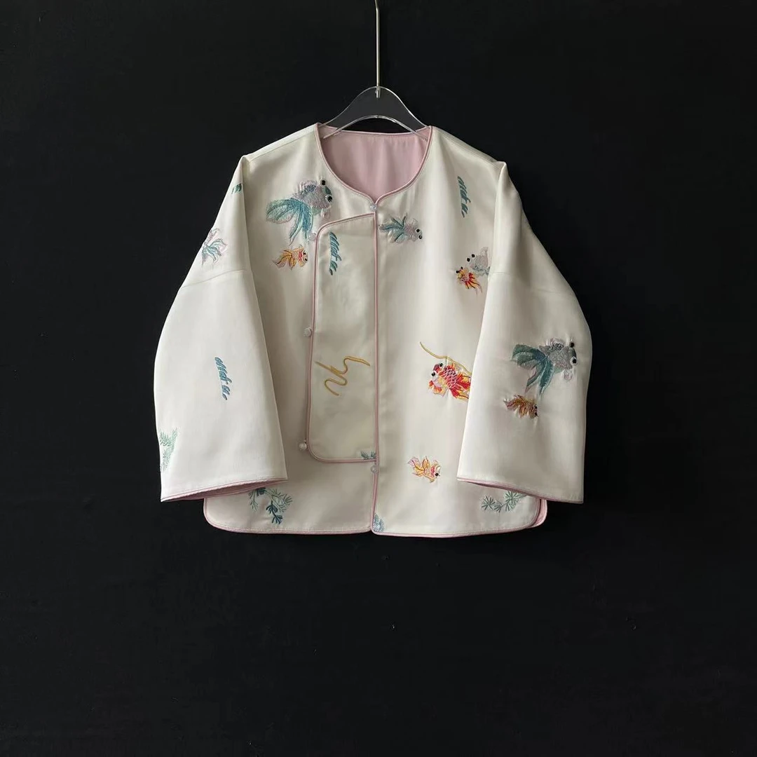 【喜儿定制】春季新款时尚复古中国风印花汉服外套对襟提花中大童