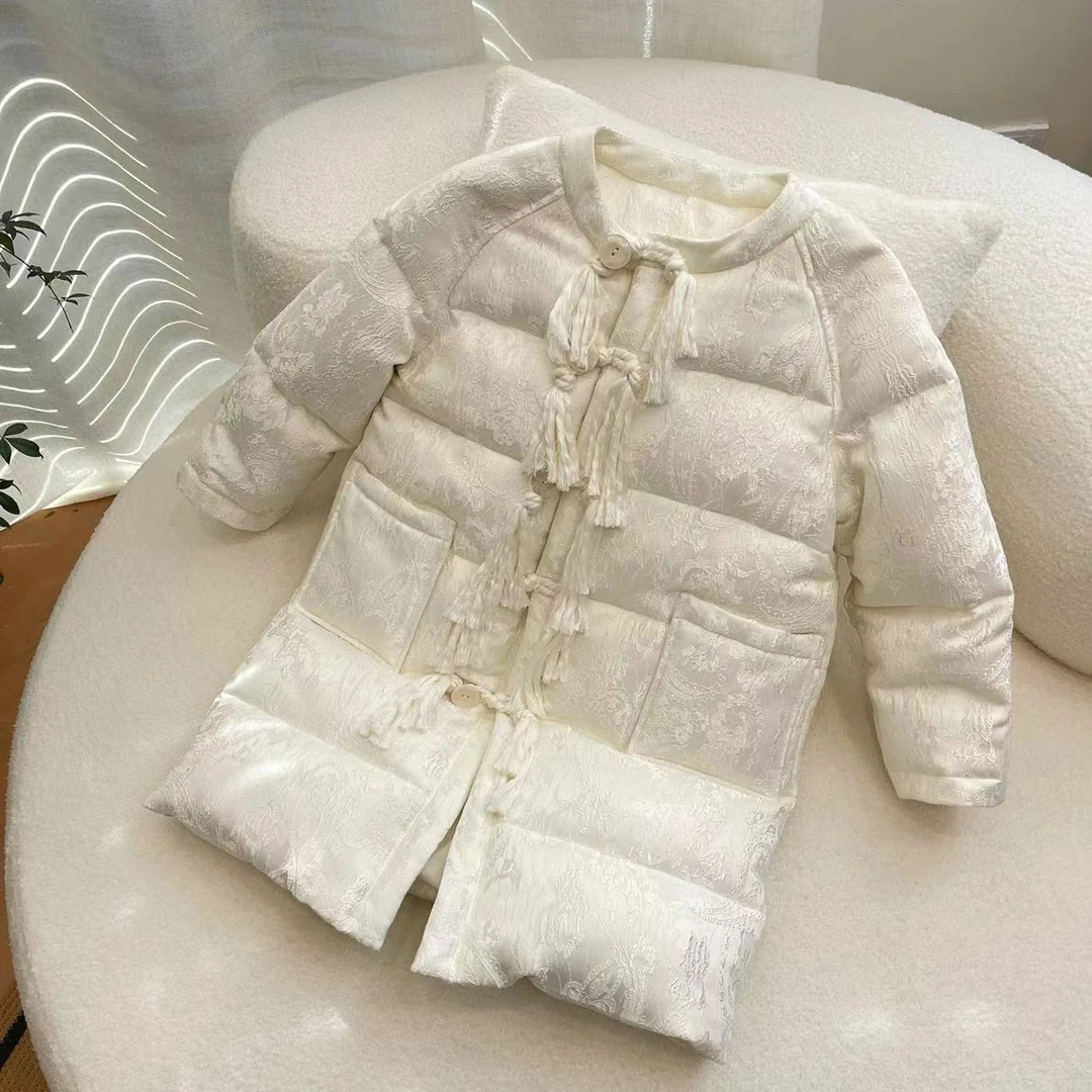 【喜儿定制】冬季新款新中式设计师中长款白色羽绒服外套年服洋气