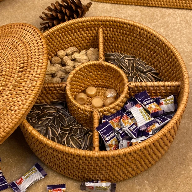 越南藤编 坚果小糖果分隔收纳30*10