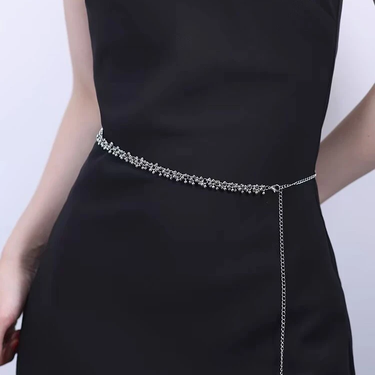 女士小众设计链条腰带2024新款ins裤链高级简约银色腰链