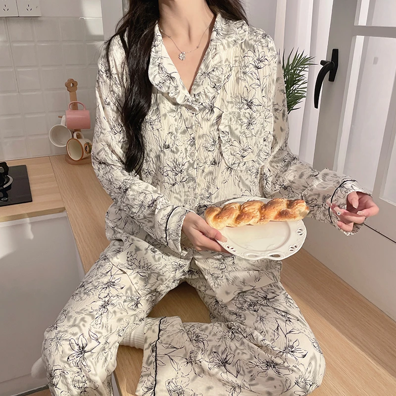 庆同睡衣女士懒惰风甜美简约开衫秋季长袖长裤可外穿家居服春秋