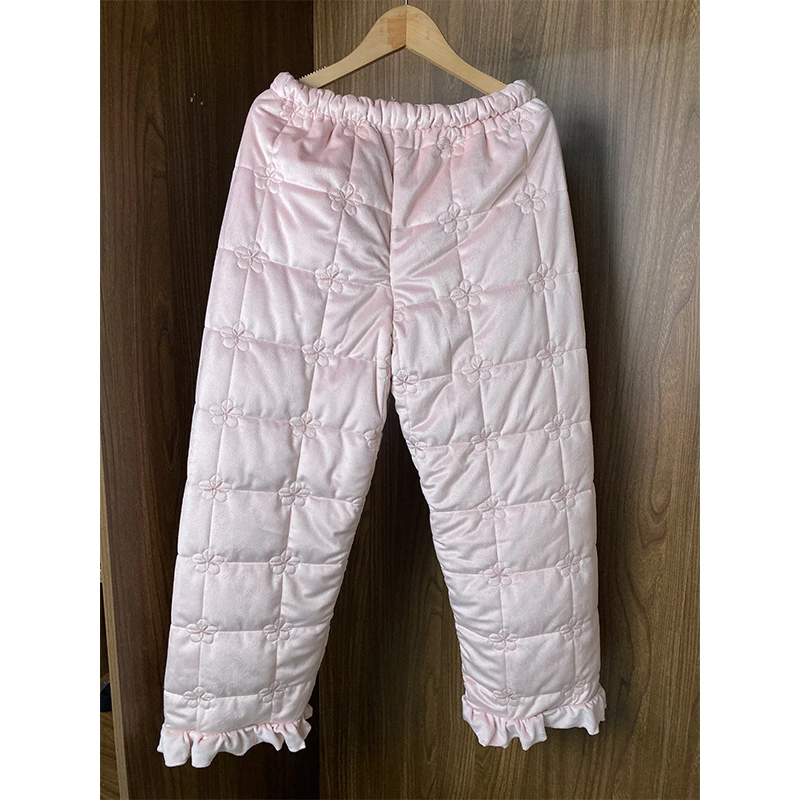 庆同宫廷公主风三层夹棉睡裤女冬季宽松保暖甜美国风加绒家居裤