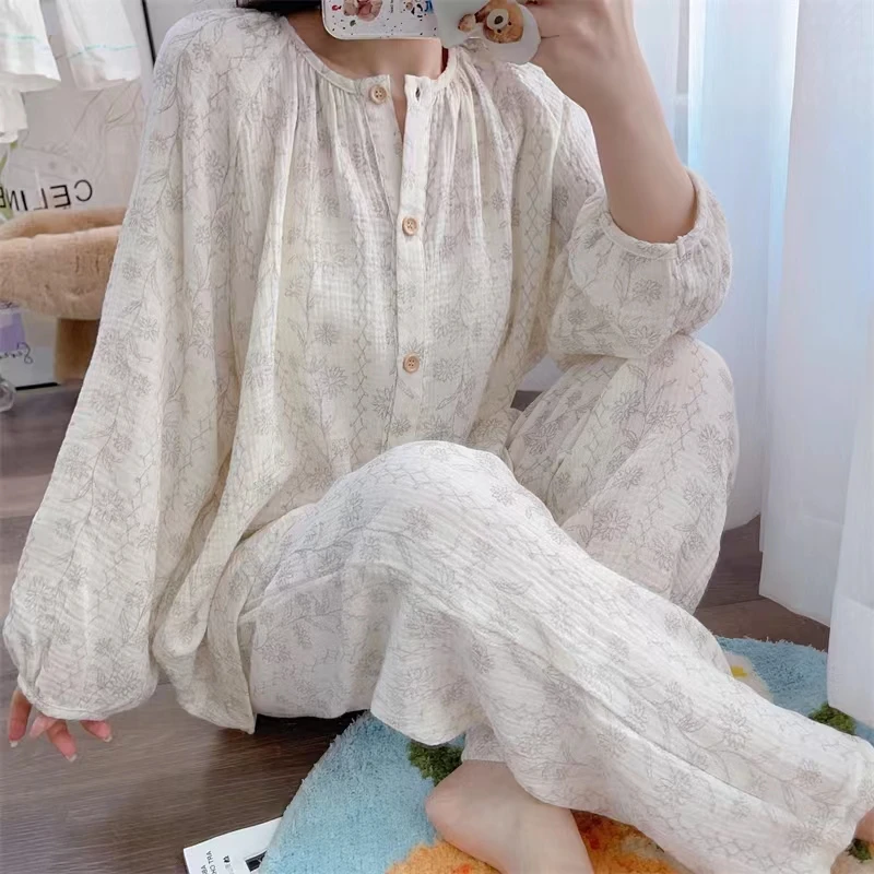 庆同夏季睡衣女春秋长袖长裤甜美公主风薄款外穿夏天家居服套装