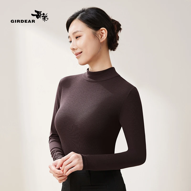 GIRDEAR/哥弟（倍暖）小高领绵羊毛长袖打底衫秋冬显瘦修身针织