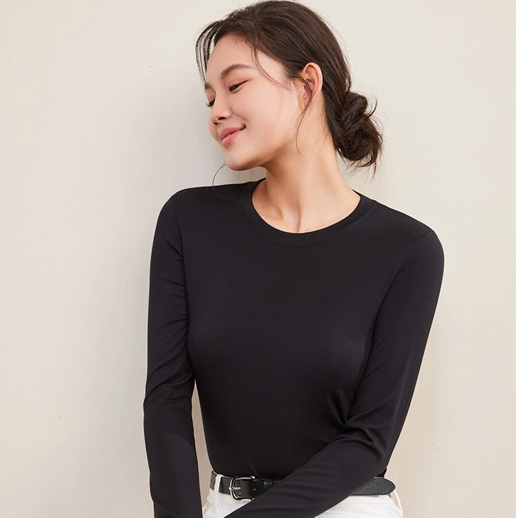 GIRDEAR/哥弟半高领/圆领莫代尔女士打底衫显瘦纯色修身时尚秋冬