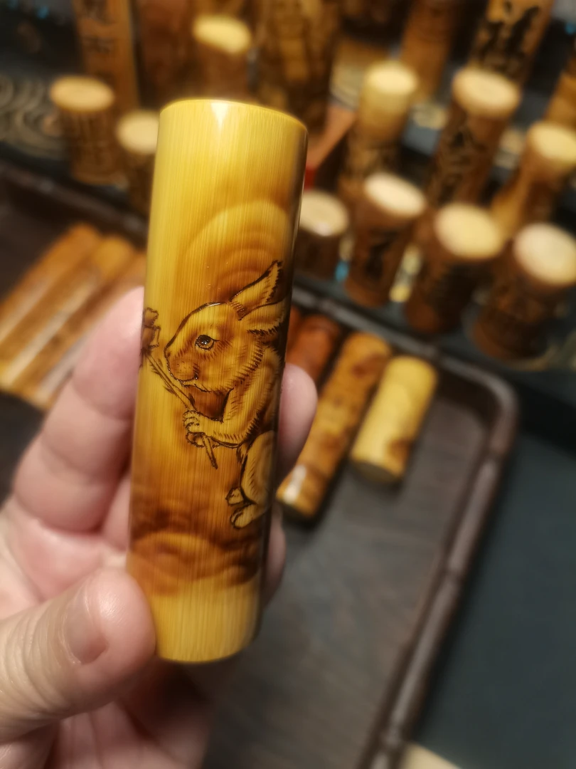 实心玉竹火刻把件