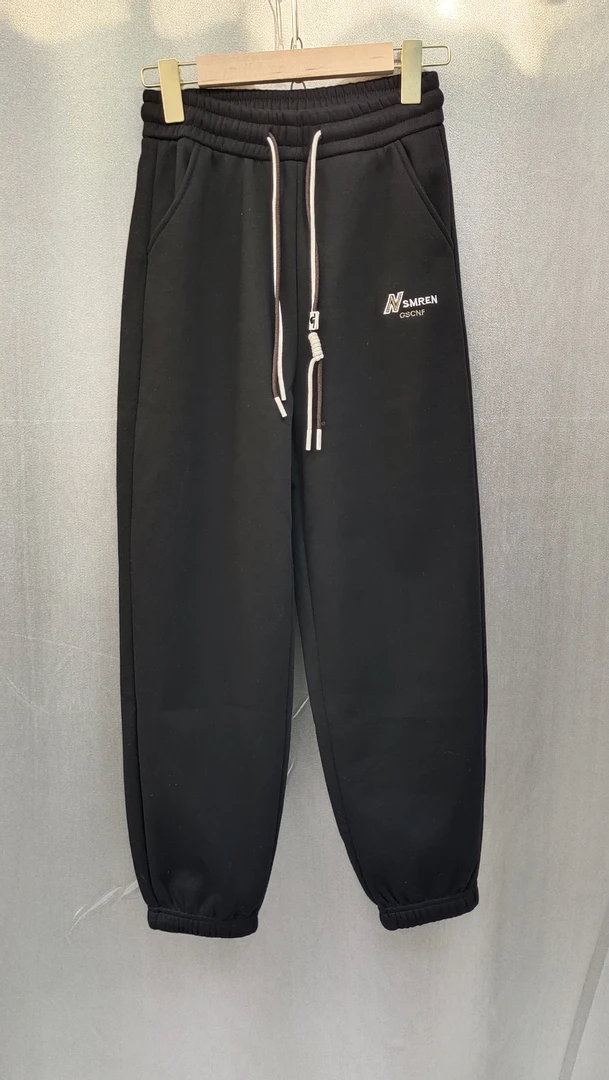 休闲时尚卫裤黑色秋冬运动裤针织抽绳纯色长裤加厚秋季宽松加绒