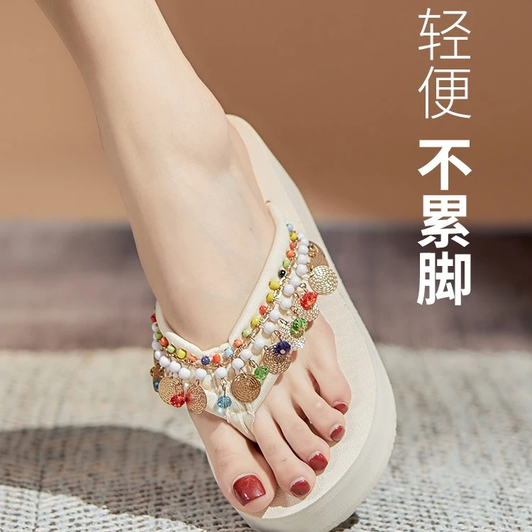 拖鞋女外穿2025夏季新款时尚波西米亚高跟厚底凉拖海边沙滩人字拖
