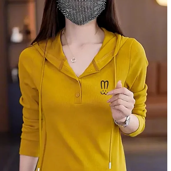 秋冬新款长袖连帽t恤女士卫衣网红显瘦修身减龄百搭小个子打底衣
