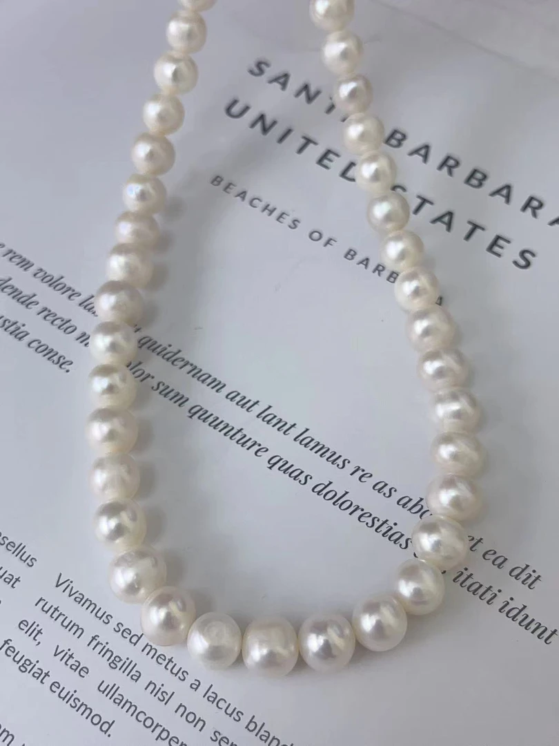 淡水无核珍珠项链经典妈妈款8-10mm区间近圆微微生长纹路成品发货