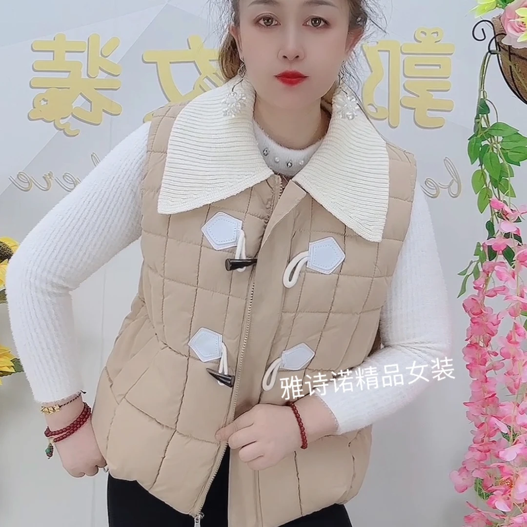 针织翻领秋冬季保暖棉马甲外套女2024新款无袖坎肩时尚百搭背心潮