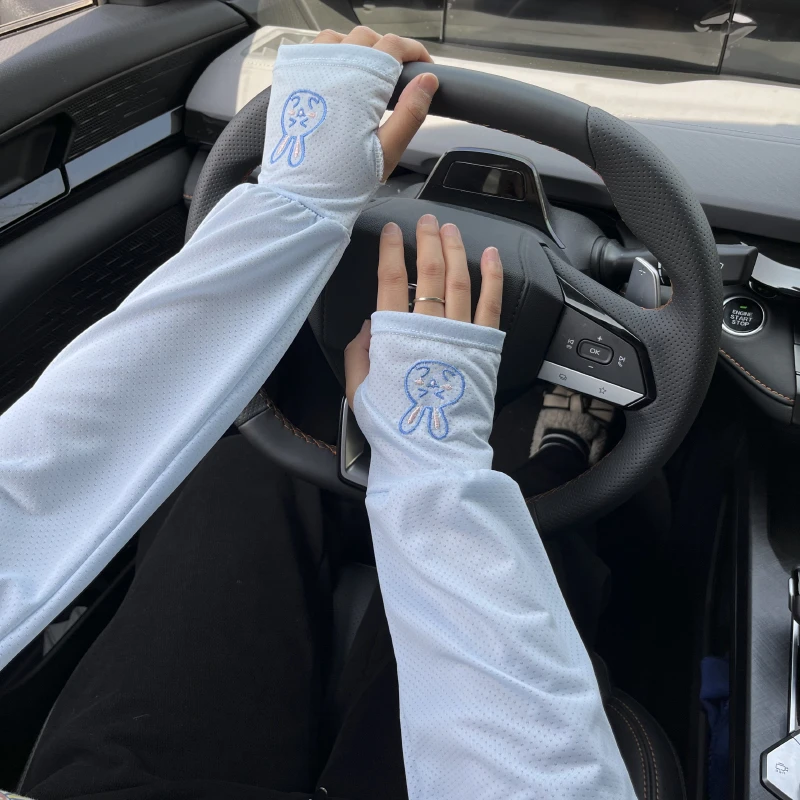 冰丝防晒袖套手套女薄款开车户外透气舒适防滑防紫外线夏季冰袖