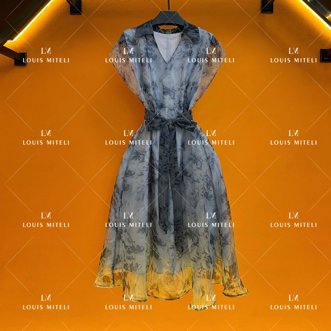 LM【雾漫星辰】2024夏季新款设计师短袖时尚高端气质女装连衣裙