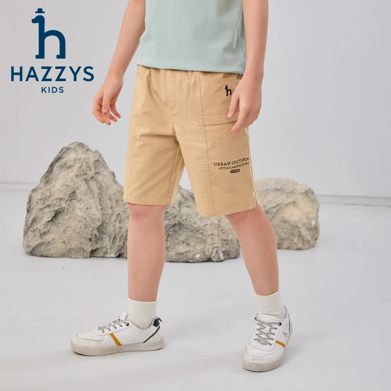 Hazzys/哈吉斯品牌童装男童裤子休闲时尚舒适宽松经典梭织五分裤