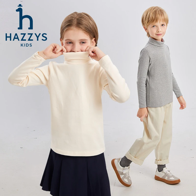 Hazzys/哈吉斯品牌童装中性针织打底衫保暖高领百搭纯色
