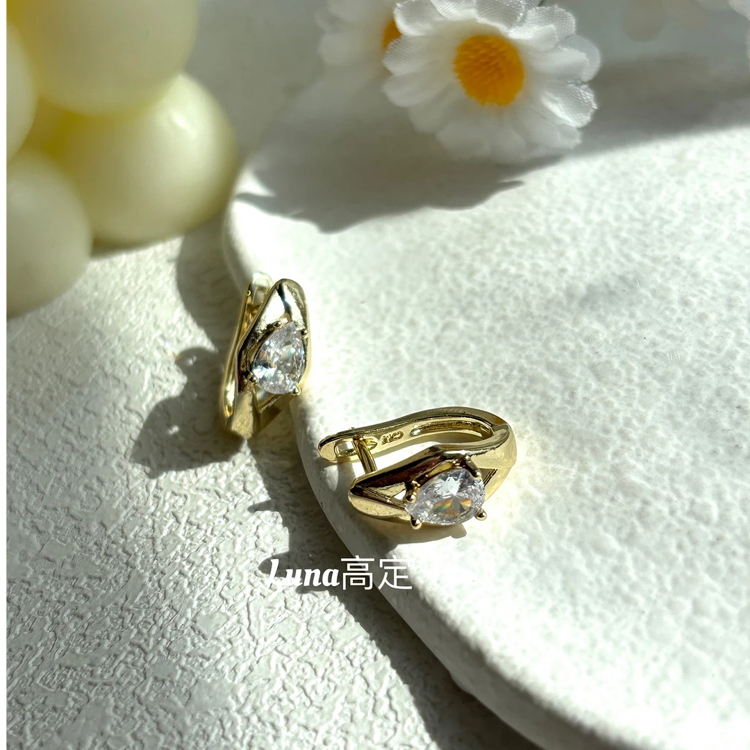 铜合金合成锆石耳饰 Luna定制0101几何气质优雅耳环耳扣