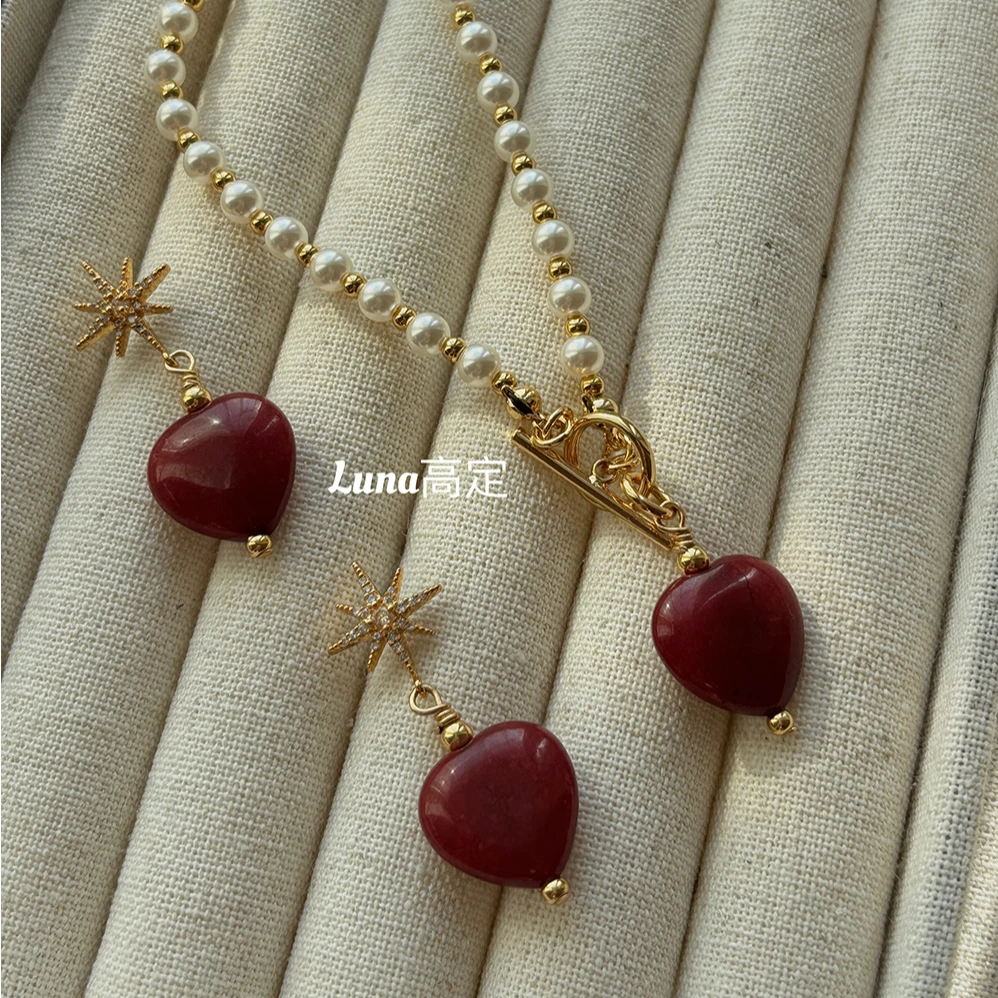 铜合金项链 Luna定制 0129高级感法式红桃心项链耳钉