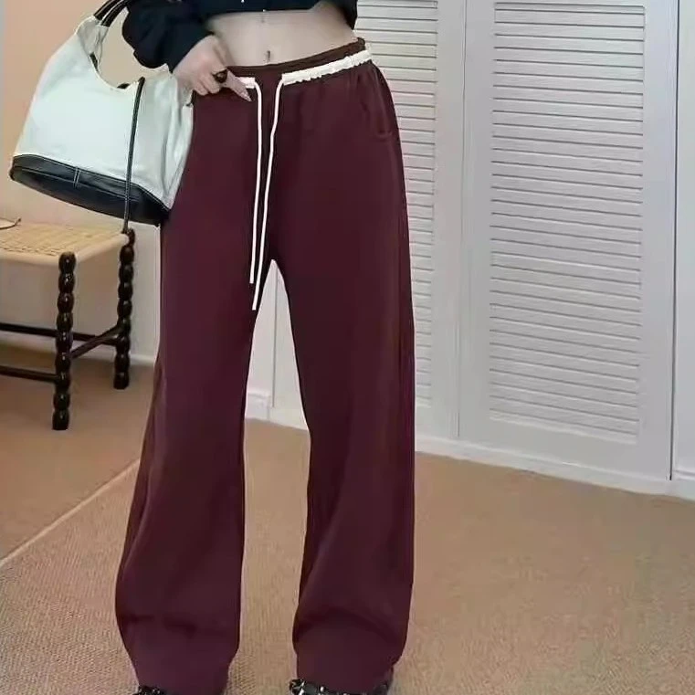 娟儿家2024冬款时尚韩系高腰加绒卫裤阔腿裤